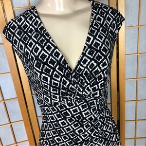 Lauren Ralph Laure Black and White Geometric Print Dress Sz 10